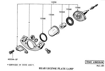 Rear License Plate Light Assembly, - NOS